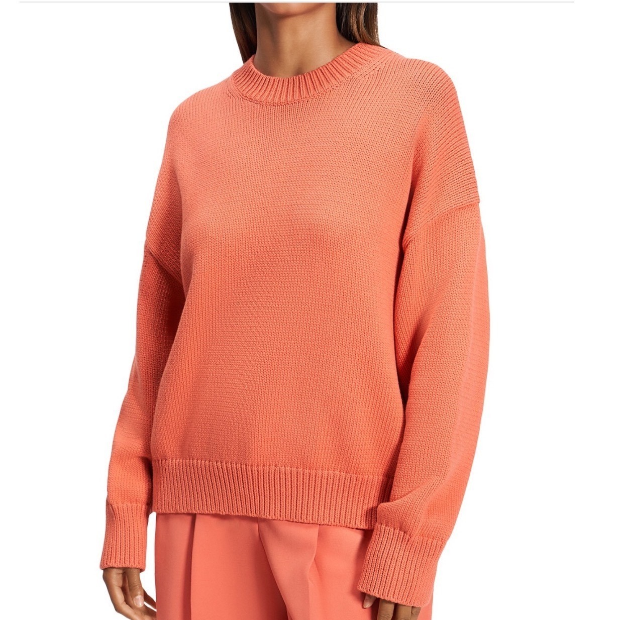 Theory Womens Oversized Crewneck Sweater Sienna Orange Cotton Blend New Medium